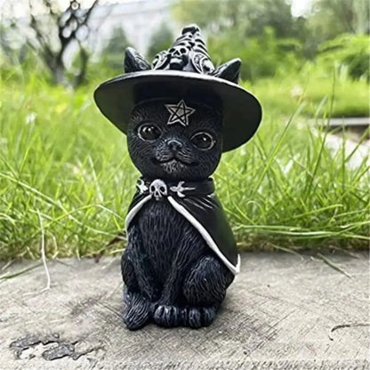 Halloween Witch Black Cat Resin Decorations Outdoor Witch Cat Garden Statue Magic Ambiance Design Decoration