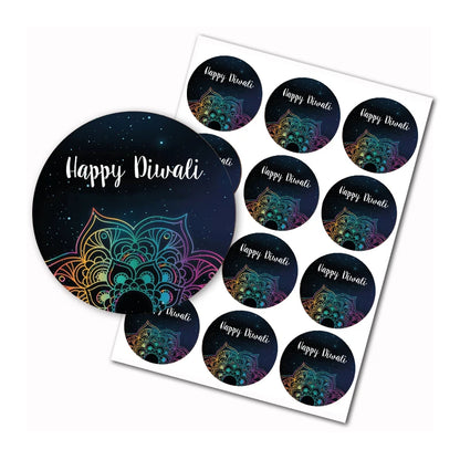 Happy Diwali stickers Colorful different styles Round Diwali stickers Indian Festival of Lights party decoration