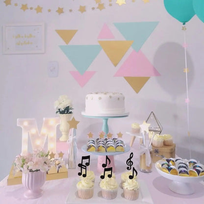 16PCS Music Notes Cupcake Toppers Black Glitter Musical Symbol Cupcake Picks for Rock Music Concert Theme Baby Shower Wedding B