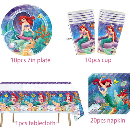 The Little Mermaid Theme Party Supplies  Ariel Princess Paper Napkin Plate Cup Balloons Kid Girls Birthday Party Decoration Gift