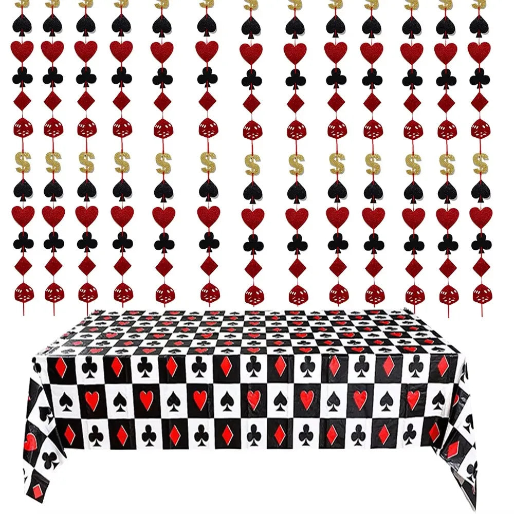 Las Vegas Theme Casino Backdrop Hanging decor Garland Banner Poker tablecloth table cover Casino Night Poker Party Decorations