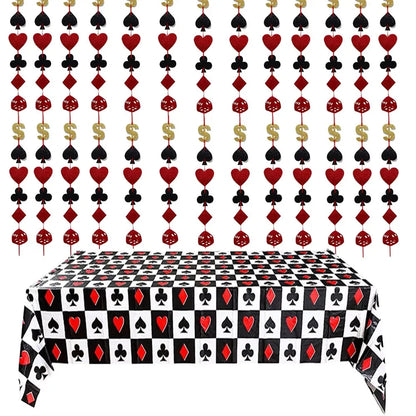 Las Vegas Theme Casino Backdrop Hanging decor Garland Banner Poker tablecloth table cover Casino Night Poker Party Decorations