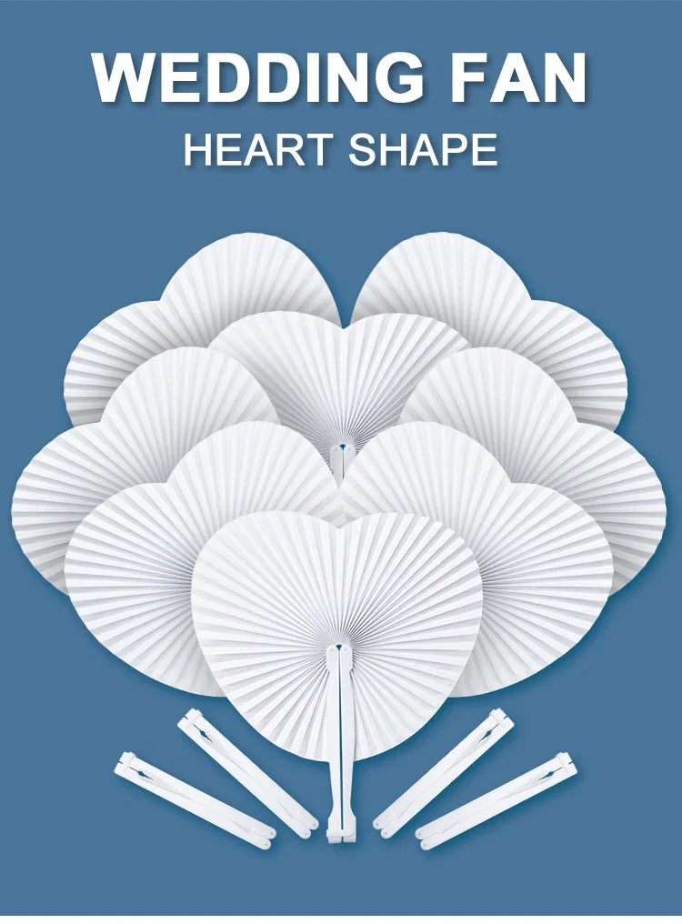 20/100 PCS Foldable DIY Painting Heart Shape Round Paper Fan Wedding Party Guest Gifts Decoration Anniversary Kids Party Favors
