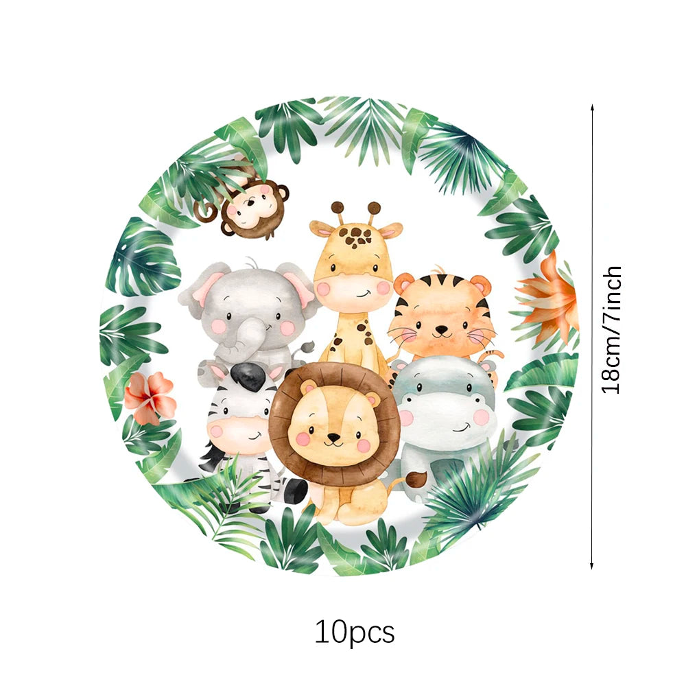 Jungle Birthday Party Decoration Jungle Safari Paper Plates Cups Napkins Disposable Tableware Tablecloths Kids Wild One Theme