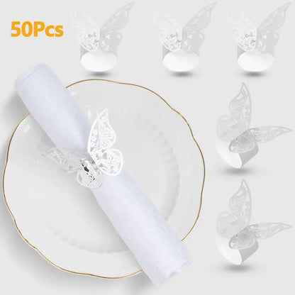 100/50Pcs Napkin Ring Hollow Pattern Gold and Silver Napkin Ring Wedding Party Table Decoration Supplies Wedding Decoration