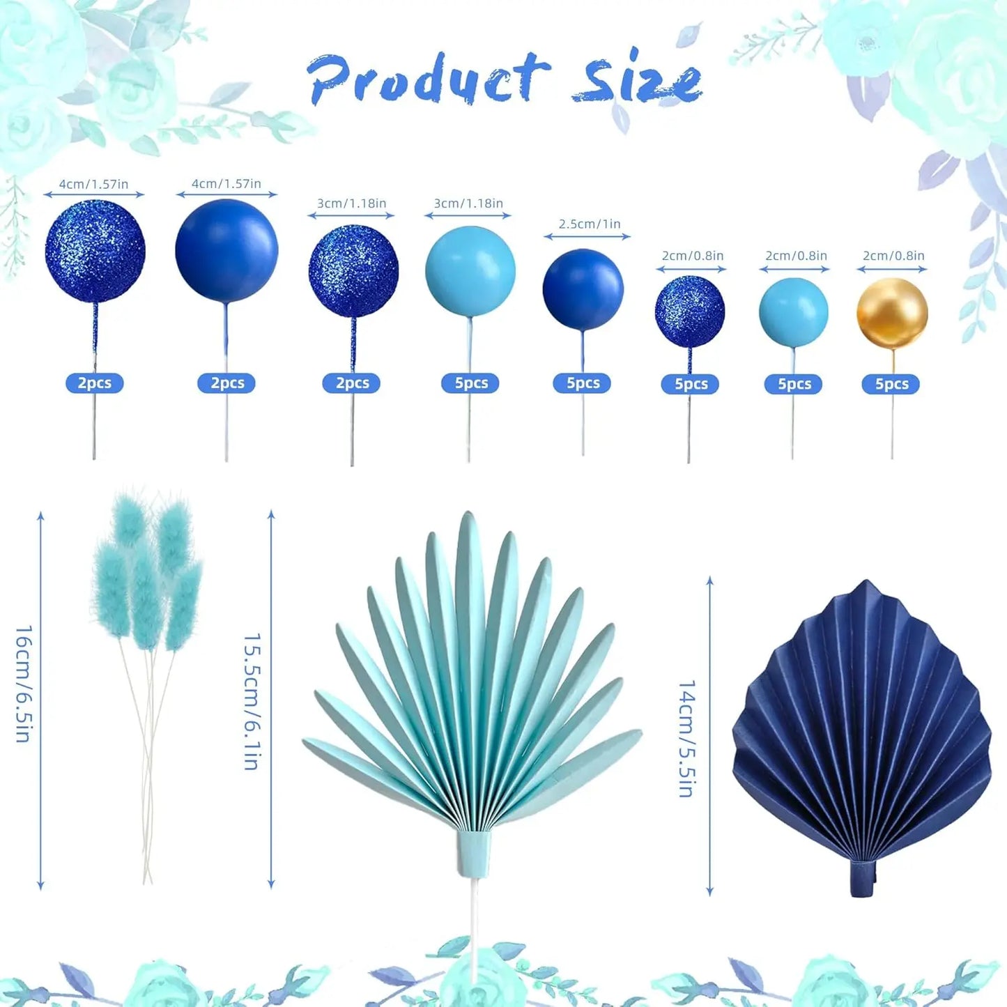 Palm Leaves Cake Decorations Balls Cake Toppers for Birthday Wedding Anniversary Baby Shower Party Supplies