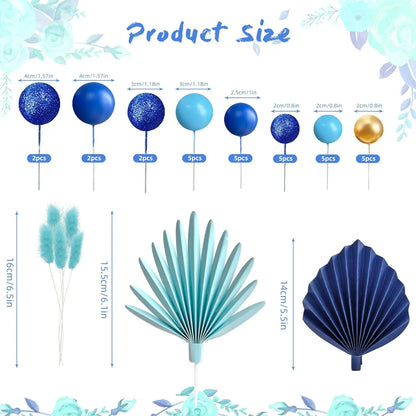 Palm Leaves Cake Decorations Balls Cake Toppers for Birthday Wedding Anniversary Baby Shower Party Supplies