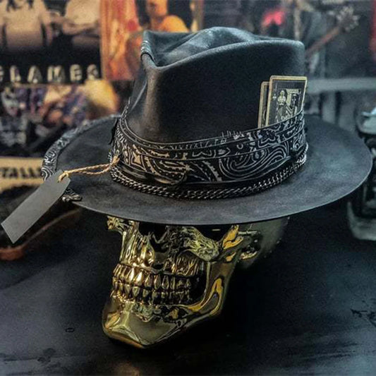 Black Gothic Cowboy Hat Unique Headwear Halloween Party Accessory Skull Cowboy Hat Spooky Headwear Festival Cowboy Caps Ornament