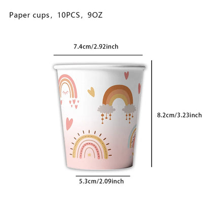 Bohemian Boho Rainbow Birthday Party Decorations Girls Birthday Supplies Rainbow Heart Tableware Paper Plates Papers Cup