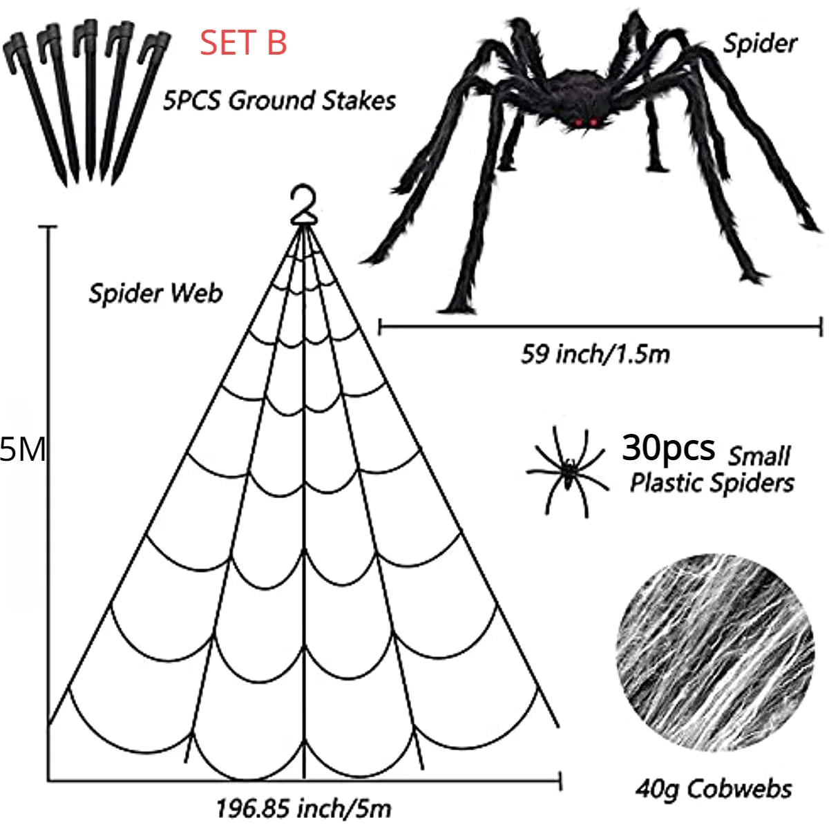 Giant Spider Huge Spider Web Halloween Decoration Props Haunted Indoor Outdoor Spooky Plush Large Araneid Prank Trick Supplies