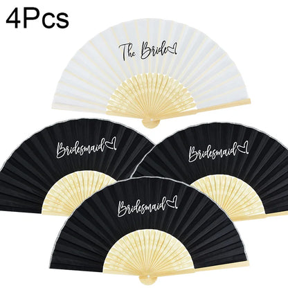 1-6pcs White Wedding Bride Hand Fans Bachelorette Hen Party Bridesmaids Gift Foldable Paper Fan Wedding Bride Shower Party Decor