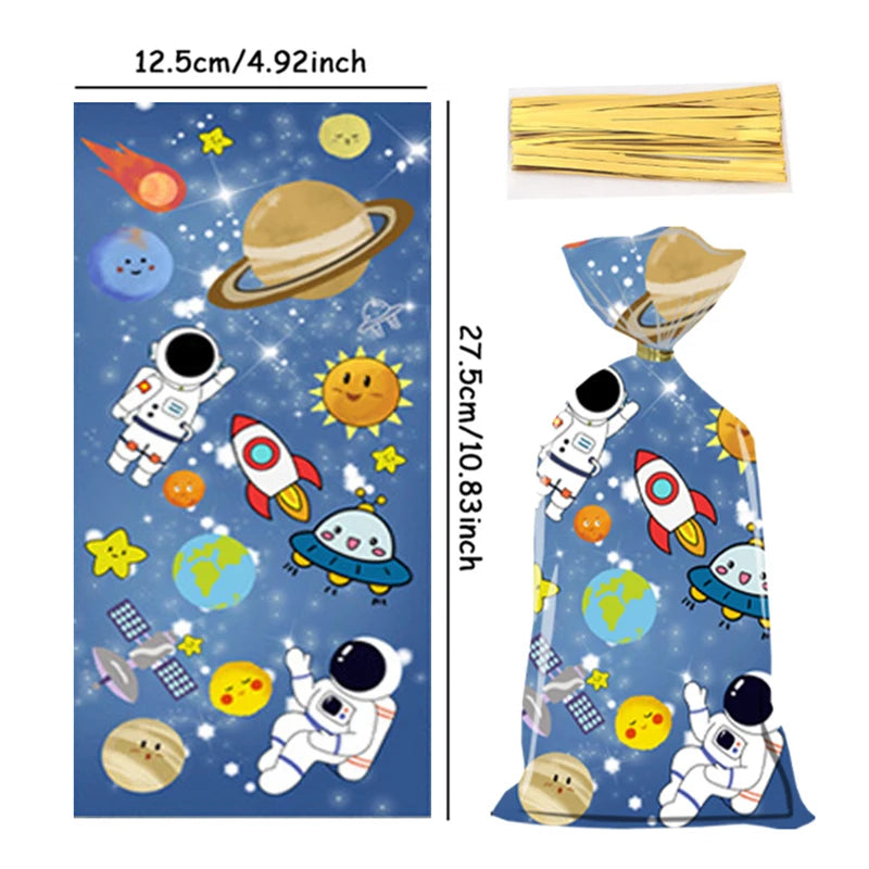 50Pcs Space Astronaut Plastic Gift Bag Astronaut Wonderful Galaxy Theme Birthday Party Gift Bag