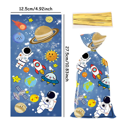 50Pcs Space Astronaut Plastic Gift Bag Astronaut Wonderful Galaxy Theme Birthday Party Gift Bag