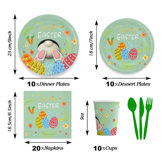 Happy Easter Party Decorations Bunny Eggs Paper Plates Cute White Rabbit Carrot Foil Balloons Kids Party Supplies Easter Favors