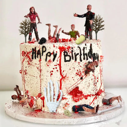 17 PCS Zombie Cake Decoration Zombie Cake Toppers Zombie Figure Themed Party Decorations for Birthday Halloween Party Cake Decor