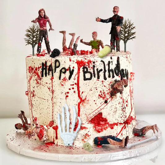 17 PCS Zombie Cake Decoration Zombie Cake Toppers Zombie Figure Themed Party Decorations for Birthday Halloween Party Cake Decor