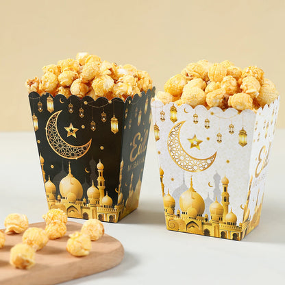EID Mubarak Popcorn Box Biscuit Gift Box Ramadan Decoration 2025 For Home EID Mubarak Islamic Muslim Party Decor Eid al-Fitr