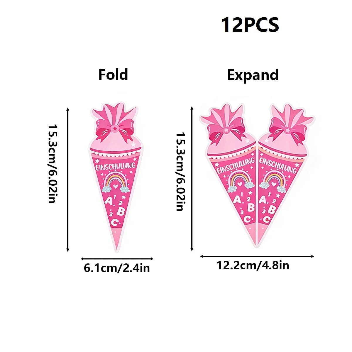 12pcs pink blue gift cone first day of school invitation card, back to school party invitation with stationery patterns such