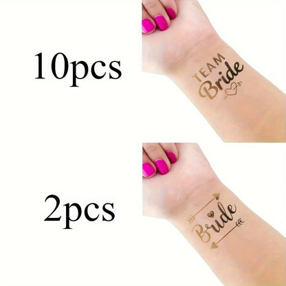 12pcs Combination Golden Team Bride Tattoo Sticker Bride To Be Bachelorette Party Hen Party Bridal Shower Wedding Party Decor
