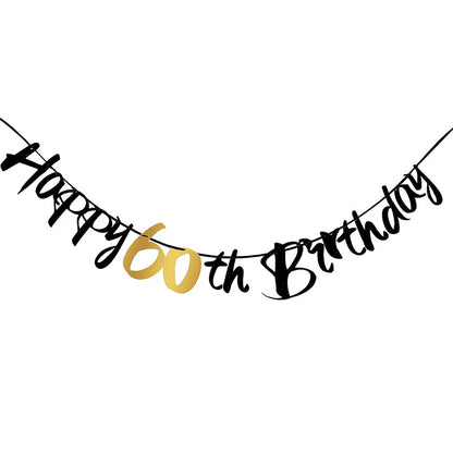60 Years Birthday Party Decorations Happy 60th Birthday Paper Banner 12inch Latex Balloons 60th Birthday Party Hanging Supplies