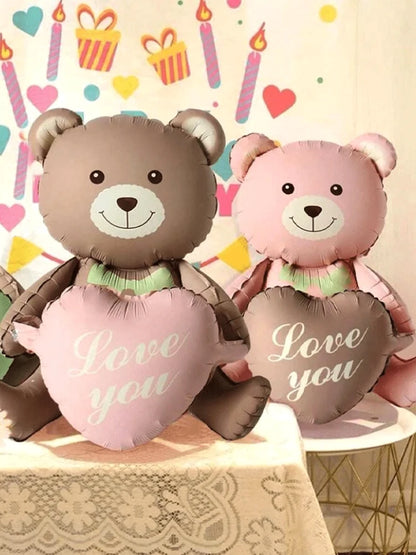 3D Lying Cartoon Matte Heart Bear Aluminum Film Balloon, Suitable for Birthday Party, Valentine's Day Decoration, Baby Shower