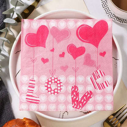 20Pcs/pack Lover Heart Rose Printed Paper Disposable Tableware Napkin Tissues DIY Wedding Party Decoration Valentine's Day Decor