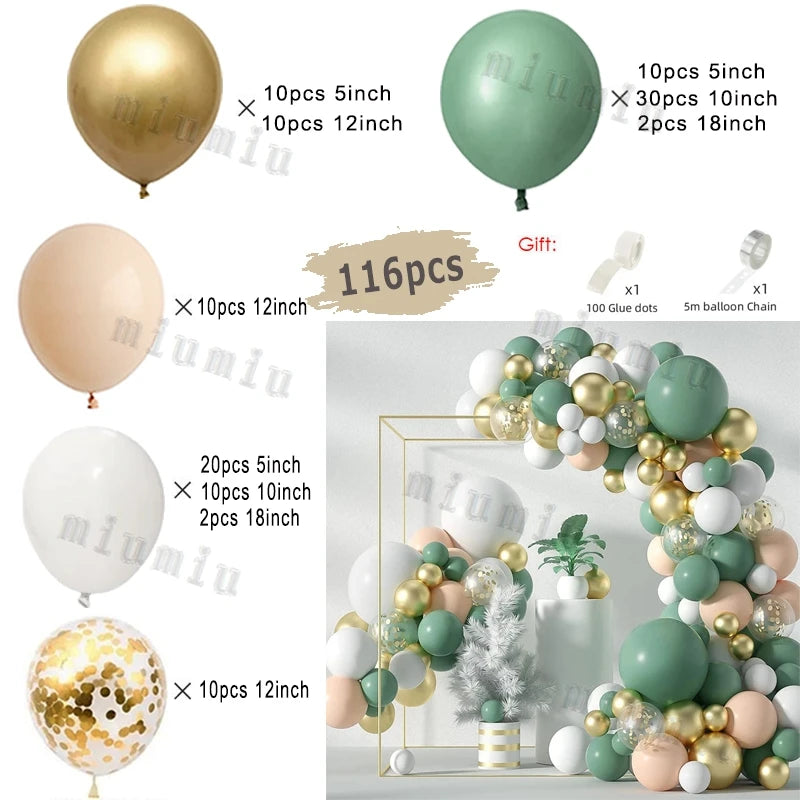 Jungle Safari Green Theme Balloon Garland Arch Kit Kids Birthday Party Metal Confetti Foil Latex Balloons Baby Shower Decoration