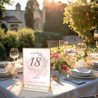 6-36 Transparent Acrylic Signage Gold Picture Frames Double-sided Display Stand Wedding Number Plate Table Flyer Menu Card Rack