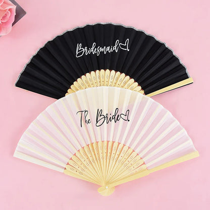 1-6pcs White Wedding Bride Hand Fans Bachelorette Hen Party Bridesmaids Gift Foldable Paper Fan Wedding Bride Shower Party Decor
