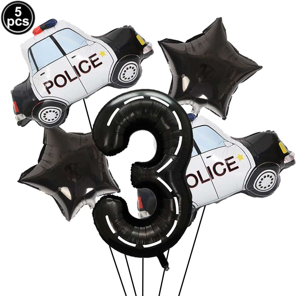 5th Birthday Police Party Blue Car Helicopter Foil Balloons for Boys Baby Shower Police Birthday Party Decoration
