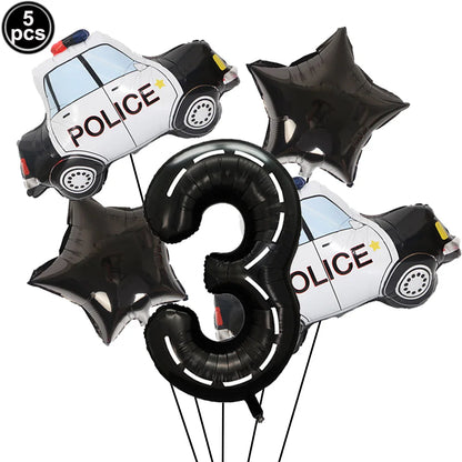 5th Birthday Police Party Blue Car Helicopter Foil Balloons for Boys Baby Shower Police Birthday Party Decoration