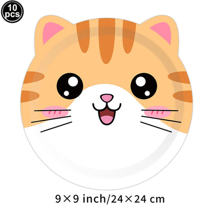 Cat Themed Party Tableware Set Paper Plates Napkins Tablecloth Banner Kitten Girls Birthday Party Decorations Supplies