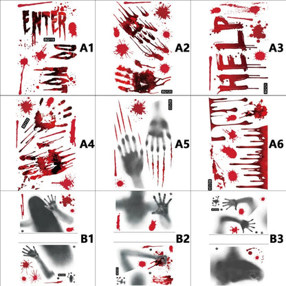 Removable Halloween Wall Stickers Horror Blood Fingerprints Window Stickers For Halloween Party Home Bar Floor Wall Decal