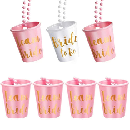 1Set Team Bride To Be Cup Plastic Shot Glasses Necklace Bachelorette Party Supplies Wedding Bridal Shower Hen Night Decorations