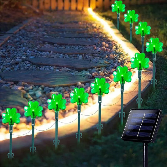 100 LED St Patricks Day Decorations Lights Solar Shamrock String Lights, Outdoor Solar Powered Garden Pathway Lights 635