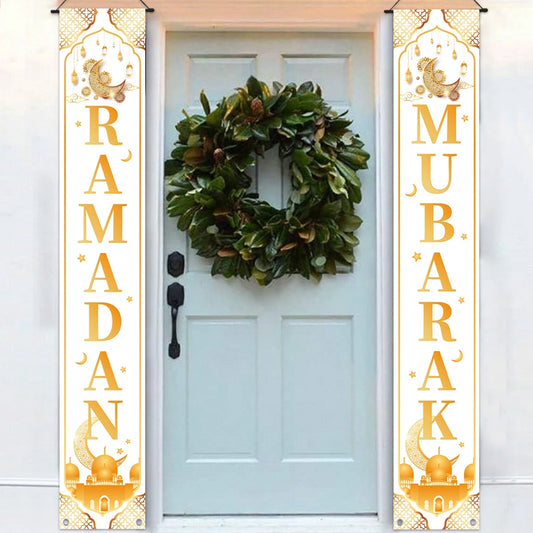 Ramadan Decoration 2025 Door Banner EID Mubarak Decor for Home Porch Banner Ramadan Kareem Islamic Muslim Party Eid Al-Fitr Gift