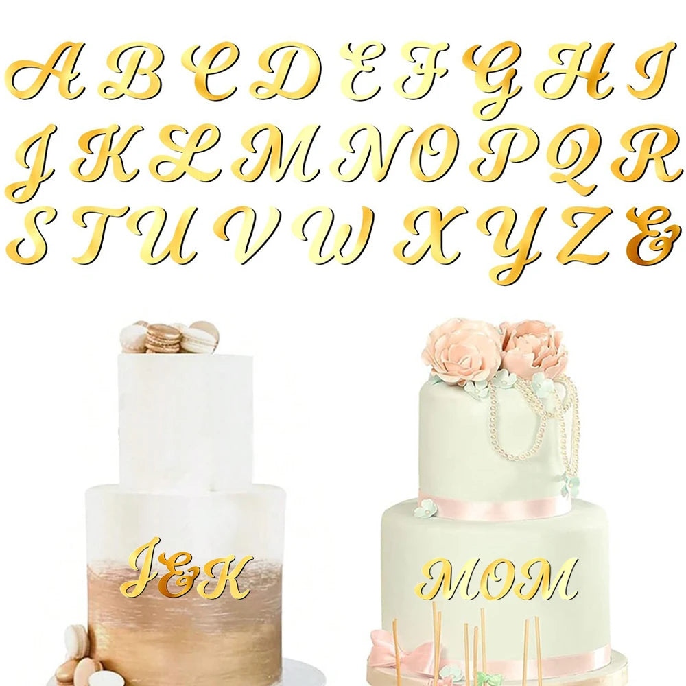 27pcs/set Gold Acrylic Cake Decoration,for Wedding Valentine's Day Birthday Party Personalized Name Cake Toppers Decoration
