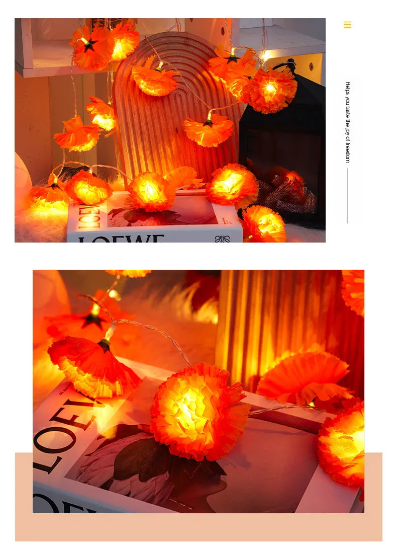 Marigold Garland for Decoration Lighted Day of The Dead Dia De Los Muertos Indian Diwali Altar Halloween Home Party Decor