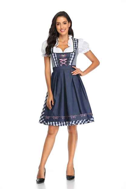 S-4XL Womens German Oktoberfest Beer Girl Costume Bavarian Traditional Beer Dirndl Dress With Apron