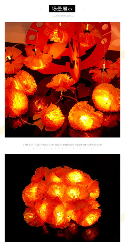 Marigold Garland for Decoration Lighted Day of The Dead Dia De Los Muertos Indian Diwali Altar Halloween Home Party Decor