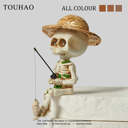 Skeleton Fishing Funny Home Decoration Accessories Creative Gifts Desktop Atmosphere Resin Living Room Decoration Ornaments