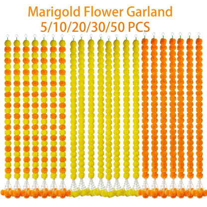 5-50pcs Marigold Flower Garlands Artificial Flower Garland for Indian Décor,Pooja, Diwali, Fiesta Day of The Dead, Mexican Party