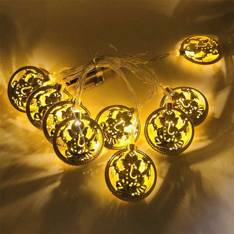Mini LED String Light Gold AUM OM Lakshmi Ganesha String Light for Deepavali Diwali Party Decoration Festival Golden String Lamp