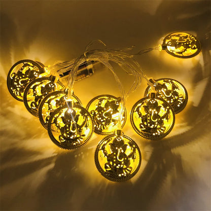 Mini LED String Light Gold AUM OM Lakshmi Ganesha String Light for Deepavali Diwali Party Decoration Festival Golden String Lamp