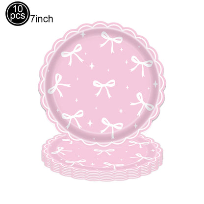 Bow Theme Party Supplies for Girl Pink Bow Cupcake Toppers Paper Drinking Straws Bridal Shower Bow Coquette Birthday Party Decor