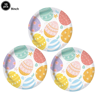 Easter Theme Disposable Tableware Easter Egg Pattern Paper Plates Cups Napkins Kids Happy Easter Party Decoration Supplies