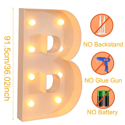 91.5CM Giant Letter Led Light Frame Box Baby Shower Christmas 1st Birthday Wedding Party Decor DIY Name Balloon Filling Box
