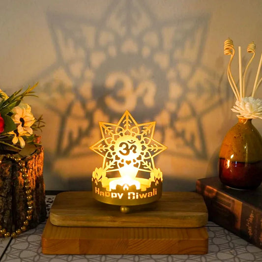 1Pc Art Metal Buddha Statue Candle Holder Crafts Home Decoration Hollow Shadow Diwali Festival Fortune Candle Lamp