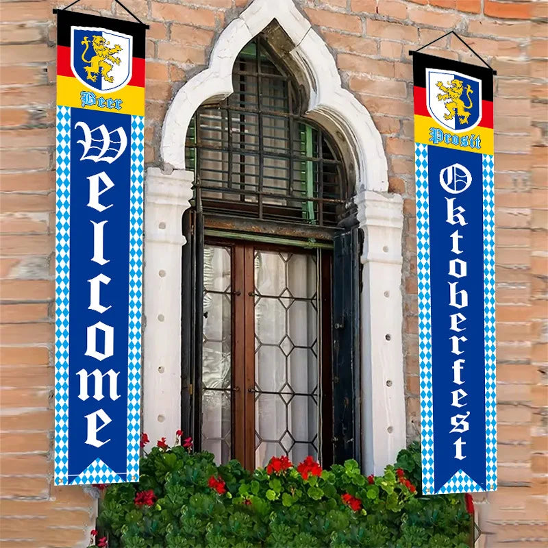 Beer Flag The Munich Oktoberfest Event Party Decorations Door Hanging Banner 1 Pair Tapestry Polyester Printed for Home Outdoor