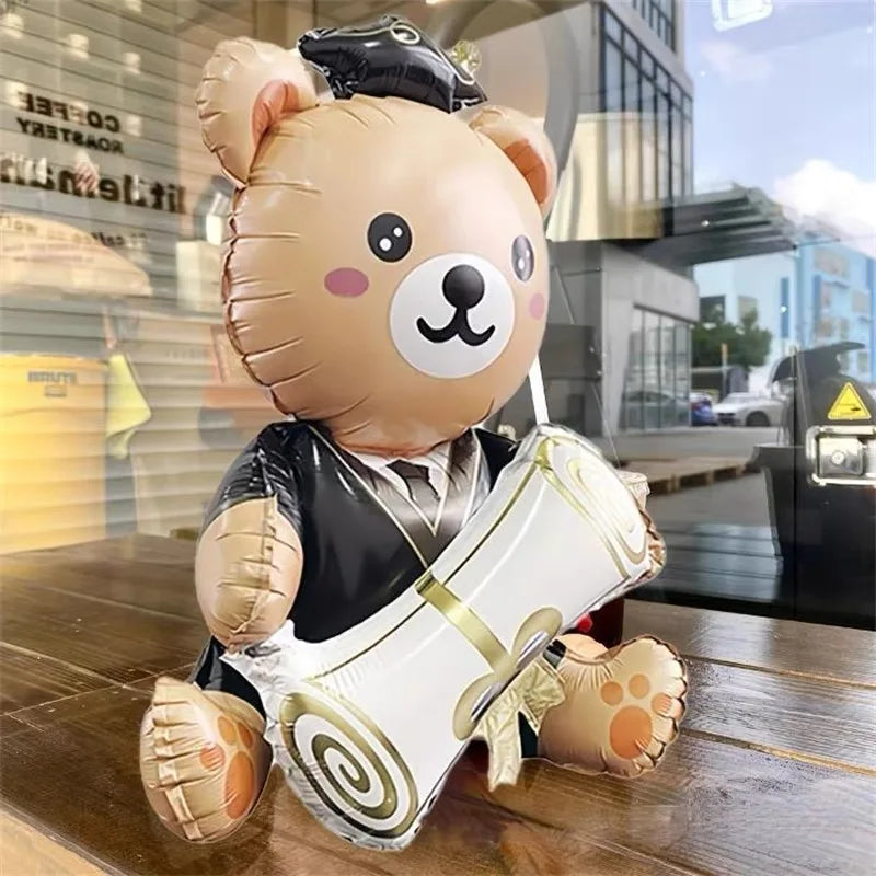 1pc Cute Holding Graduation Bear Aluminum Film Balloon, Graduation Party Balloon Perfect For School Events And Campus Decoration